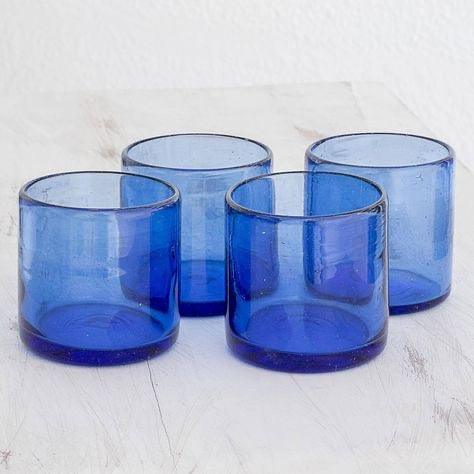 VASO AZUL VIDRIO SOPLADO